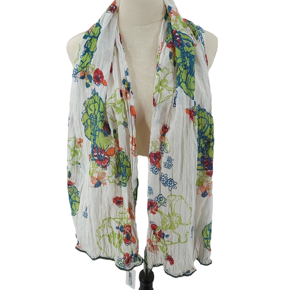 Floral Boho Cotton Pom Scarf NWT